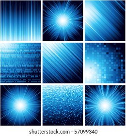 Sammlung abstrakter Hintergründe in blauer Farbe. Vektorgrafik.