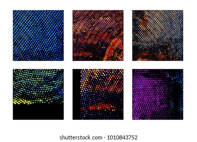 Collection of  abstract backgrounds. Colorful halftone compositions. Template for graphic design - banner, poster, flyer, brochure, card.  Vector illustration.