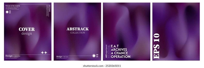 Collection of abstract backgrounds, a combination of eggplant purple colors in the dark. Gradient pastel colors. The effect of combining dark and light colors. Modern design template