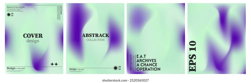 A collection of abstract backgrounds, a combination of glowing green and purple. Gradient pastel colors. The effect of combining dark and light colors. Modern design template