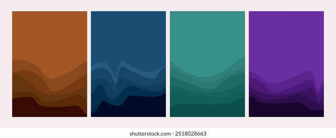 coleção de fundos abstratos com linhas curvas em azul, verde, marrom e roxo. Padrão de linhas onduladas (curvas) abstratas. Plano de fundo com cores e temas islâmicos