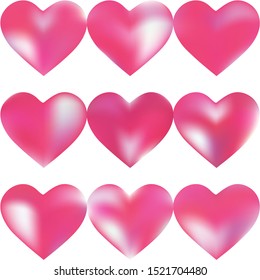 Collection of abstract backgrounds hearts. Creative fashion style of 90th, 80th. Soft color effect. Pink smooth elegant colored, and easy editable modern gradient templates.