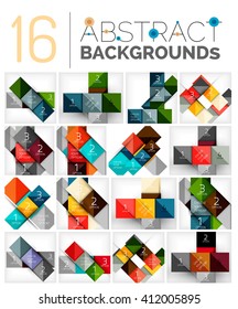 Collection of abstract backgrounds - repetition of square shapes pattern with option infographics text. Colorful geometric universal template, bright unusual banner design, text presentation backdrop