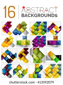 Colección de fondos abstractos - repetición de un patrón de formas cuadradas con texto de infografía de opciones. Plantilla universal geométrica colorida, diseño de pancartas inusual brillante, fondo de presentación de texto