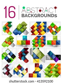 Collection of abstract backgrounds - repetition of square shapes pattern with option infographics text. Colorful geometric universal template, bright unusual banner design, text presentation backdrop