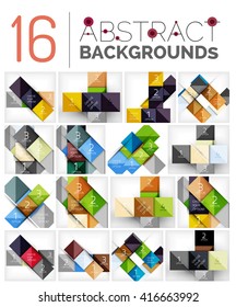 Collection of abstract backgrounds - repetition of square shapes pattern with option infographics text. Colorful geometric universal template, bright unusual banner design, text presentation backdrop