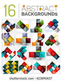 Collection of abstract backgrounds - repetition of square shapes pattern with option infographics text. Colorful geometric universal template, bright unusual banner design, text presentation backdrop