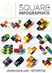 Colección de fondos abstractos - repetición de un patrón de formas cuadradas con texto de infografía de opciones. 