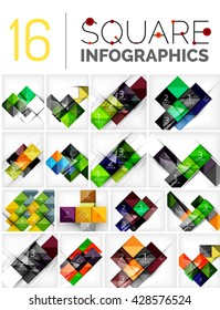 Collection of abstract backgrounds - repetition of square shapes pattern with option infographics text. Colorful geometric universal template, bright unusual banner design, text presentation backdrop