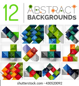 Collection of abstract backgrounds - repetition of square shapes pattern with option infographics text. Colorful geometric universal template, bright unusual banner design, text presentation backdrop