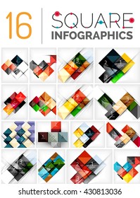 Collection of abstract backgrounds - repetition of square shapes pattern with option infographics text. Colorful geometric universal template, bright unusual banner design, text presentation backdrop