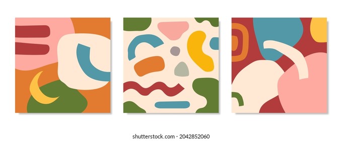 Collection of abstract backgrounds of various modern vector doodle shapes and objects with hand drawn organic shapes, textures and graphic elements. Trendy modern contemporary design.