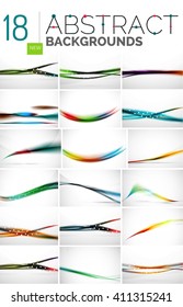 Sammlung abstrakter Hintergründe - Wellenlinien und wirbelnde Linien, geometrisches Bewegungsmuster. Allgemeine Geschäfts- und Technologievorlagen, helle ungewöhnliche Bannerdesigns, Hintergrund für Textpräsentationen