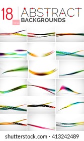 Collection of abstract backgrounds - wave and swirl lines, geometric flowing motion pattern. Business and technology universal templates, bright unusual banner designs, text presentation backdrops