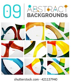 Colección de fondos abstractos - líneas de onda y de giro, patrón de movimiento de flujo geométrico. Plantillas universales de negocios y tecnología, diseños de banners inusuales brillantes, fondo de presentación de texto