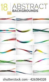 Sammlung abstrakter Hintergründe - Wellenlinien und wirbelnde Linien, geometrisches Bewegungsmuster. Allgemeine Geschäfts- und Technologievorlagen, helle ungewöhnliche Bannerdesigns, Hintergrund für Textpräsentationen
