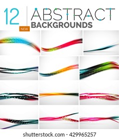 Collection of abstract backgrounds - wave and swirl lines, geometric flowing motion pattern. Business and technology universal templates, bright unusual banner designs, text presentation backdrops