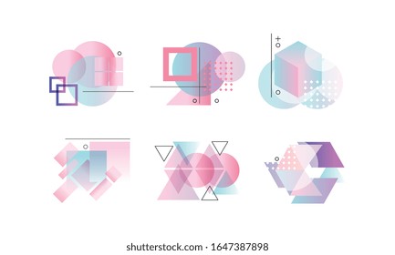 Collection of Abstract Badges of Various Geometric Shapes Vector Illustration