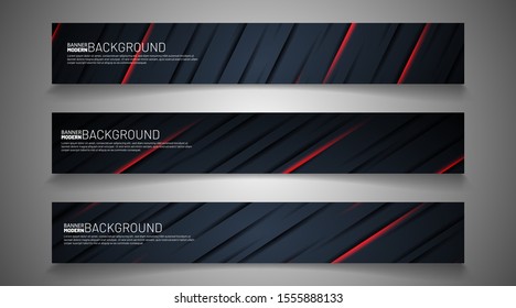 Collection of abstract banner backgrounds. Geometric shapes overlapping dark blue and shadow. vector illustration of graphic design
