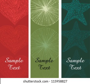 Collection of abstract banners. Set of bright borders with place for text. Elements for design with stars, hearts and circles can be print on cards, gifts, invitations, labels