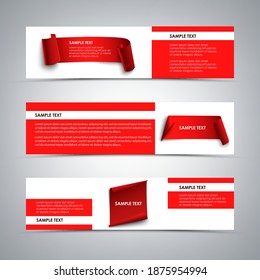 Collection of abstract banners with twisting papers in red white design