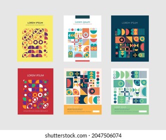 Collection Abstract Bauhaus geometric pattern background, vector circle, triangle and square lines color art design. background. Combination of figures Design Background Texture