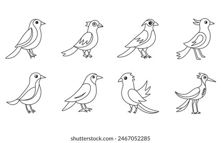 Colección de pájaro abstracto en estilo doodle. Arte vectorial dibujado a mano.