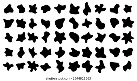 A collection of abstract black blob shapes in various organic forms, perfect for modern design, patterns, and creative backgrounds.  