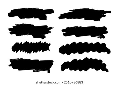 Collection Of Abstract Black Brush Strokes Isolated On White Background Creating A Bold Artistic Design For Art Projects