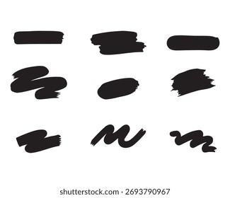 Collection of Abstract Black Brush Strokes on a White Background