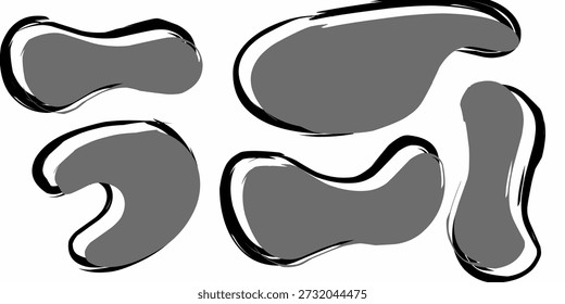 Collection of abstract black and gray blobs. Simple random line blob vector.