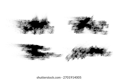Una colección de texturas abstractas de trazo de pincel grunge negro con efectos de polvo y partículas. Perfecto para su uso en Diseño gráfico, obras de arte digitales, carteles, tipografía y fondos de movimiento.