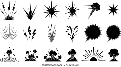Coleção de desenhos abstratos de manchas de tinta preta e respingos no fundo branco