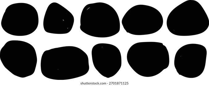 Colección de Formas ovales negras abstractas y formas de lágrima sobre un fondo blanco