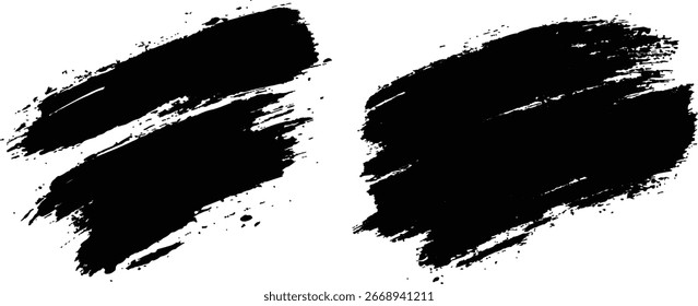  Coleção de borrifadas de tinta preta abstrata e plano de fundo branco de traçado de pincel. Coleção de tinta preta. Elementos de pintura de spray, traçado do pincel, conjunto de manchas pretas.	