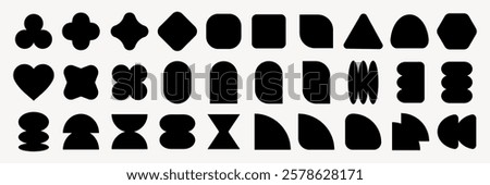Collection of abstract black shapes. Geometric shapes include circles, squares, triangles. Abstract shapes, geometric designs, black silhouettes. Black shapes, vector element set.