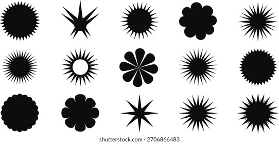 Collection of abstract black shapes on a white background. Vector design elements for graphic design, logos, and decorative purposes. Simple and modern.