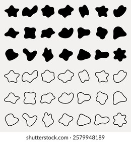 Collection of abstract black and white shapes. Abstract shapes vary in form. Black shapes and white outlines create a contrast. Unique abstract designs. Black shape vector set.