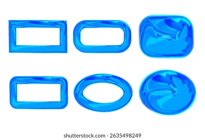 Collection of abstract blue paint brush glossy shapes with rounded edges