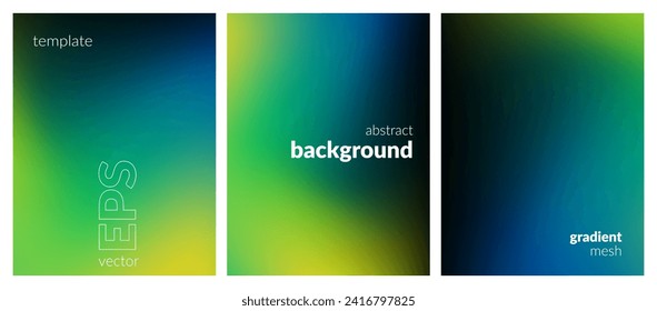 Collection abstract blurred background. Gradient mesh. Dark color mix. Effect luminous green black blend. Modern design template for web covers, ad banners, posters, brochures, flyers. Vector EPS