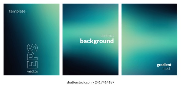 Collection abstract blurred background. Gradient mesh. Dark color mix. Effect luminous turquoise black blend. Modern design template for web covers, ad banners, posters, brochures, flyers. Vector EPS