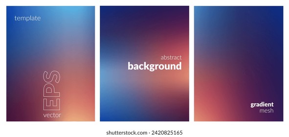 Collection abstract blurred background. Gradient mesh. Dark color mix. Effect luminous orange red blue blend. Modern design template for web covers, ad banners, posters, brochures, flyers. Vector EPS