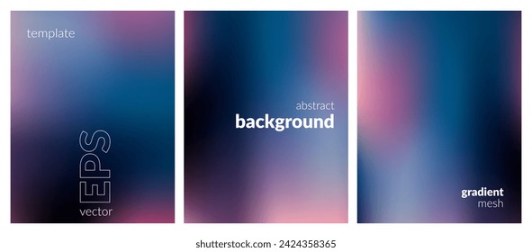 Collection abstract blurred background. Gradient mesh. Dark color mix. Matte effect pink blue black blend. Modern design template for web covers, ad banners, posters, brochures, flyers. Vector EPS