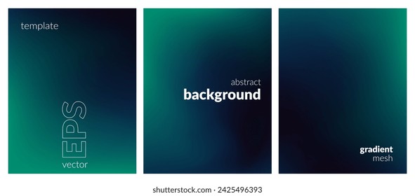 Collection abstract blurred background. Gradient mesh. Dark color mix. Glare effect turquoise black blend. Modern design template for web covers, ad banners, posters, brochures, flyers. Vector EPS