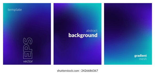 Collection abstract blurred background. Gradient mesh. Dark color mix. Effect soft glow bright blue blend. Modern design template for web covers, ad banners, posters, brochures, flyers. Vector EPS