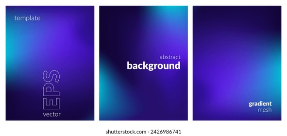 Collection abstract blurred background. Gradient mesh. Dark color mix. Effect soft glow blue black blend. Modern design template for web covers, ad banners, posters, brochures, flyers. Vector EPS