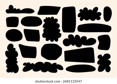 A collection of abstract boho-style. Abstract black blob shapes collection, irregular organic silhouettes set, hand drawn vector elements for modern design, posters, backgrounds and creative projects