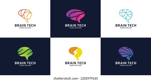 Collection Of Abstract Brain Logotypes. Logos For Science Innovation, Machine Learning, Ai, Medical Research, New Technology Development, Human Brain Health,