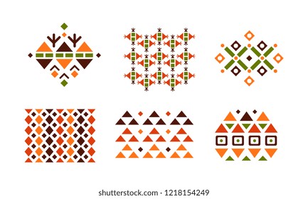 Collection of abstract bright geometric patterns set vector Illustration on a white background