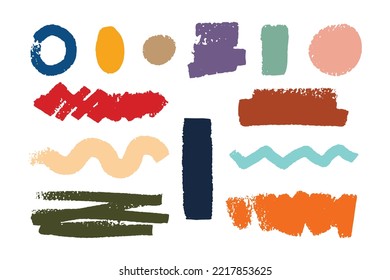 Colección de trazo abstracto de pincel para adorno de forma de sello. Conjunto de arte de línea áspera acrílica para elemento de diseño